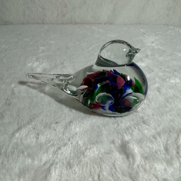 Handcrafted Joe St. Clair Art Glass Bird Figurine With Multicolored Swirls - Picture 2 of 8